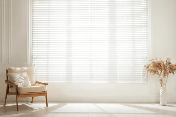 A bright and serene living space featuring Dubai Blinds 2025 soundproof, offering the best quality light control and privacy in a modern setting.