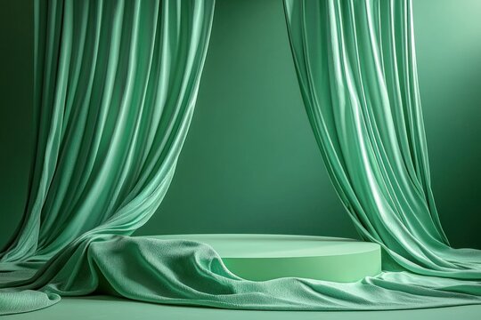 Luxurious wave curtains elegantly framing a platform in a minimalist setting, perfect for modern Dubai homes in 2025.
